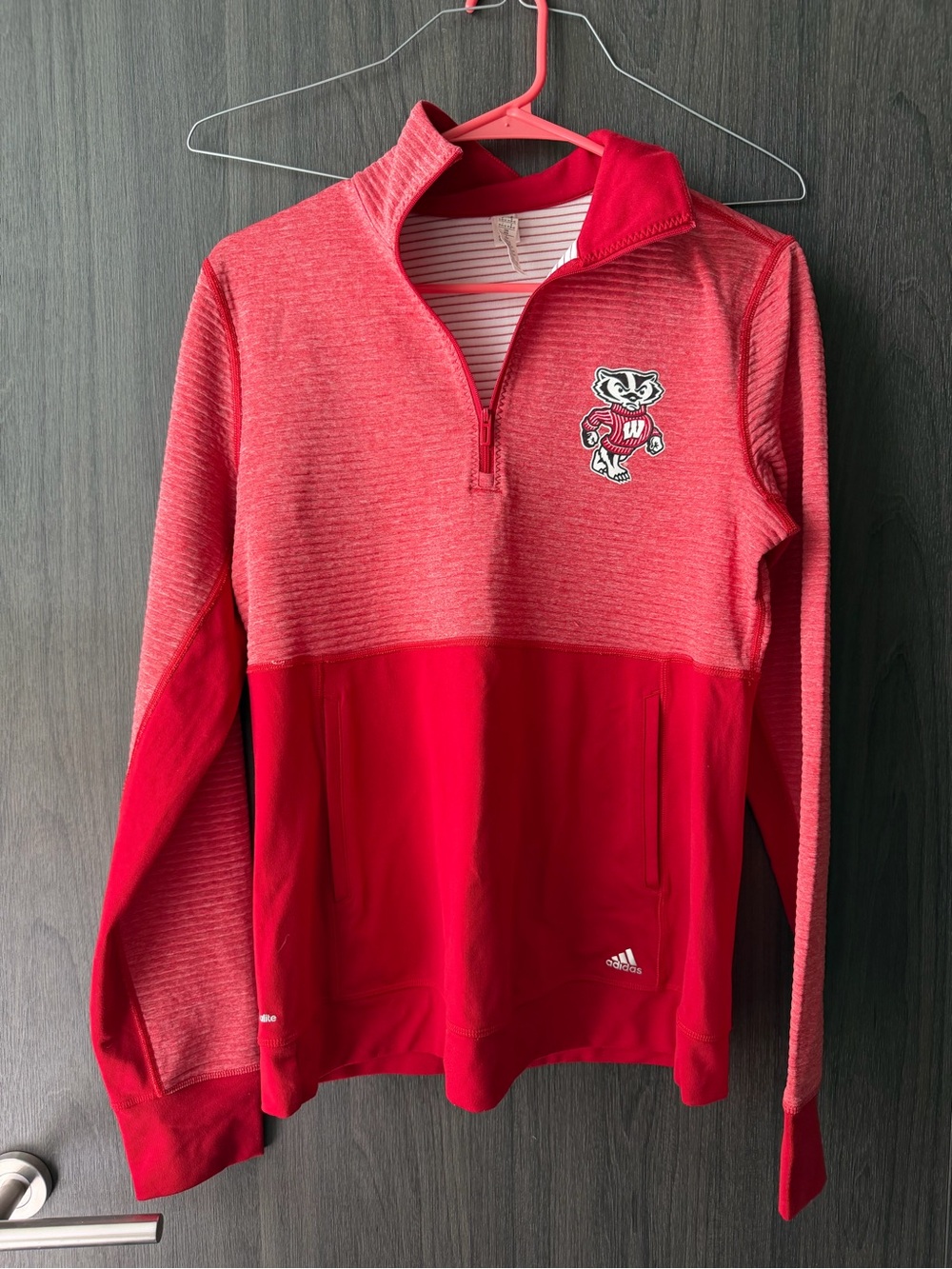 adidas Red Striped Quarter-Zip Pullover